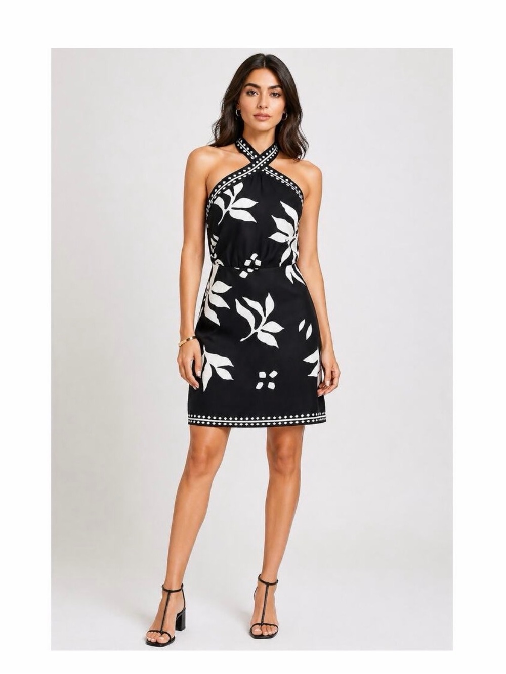 Ann Taylor LOFT Black & White Halter Floral Dress